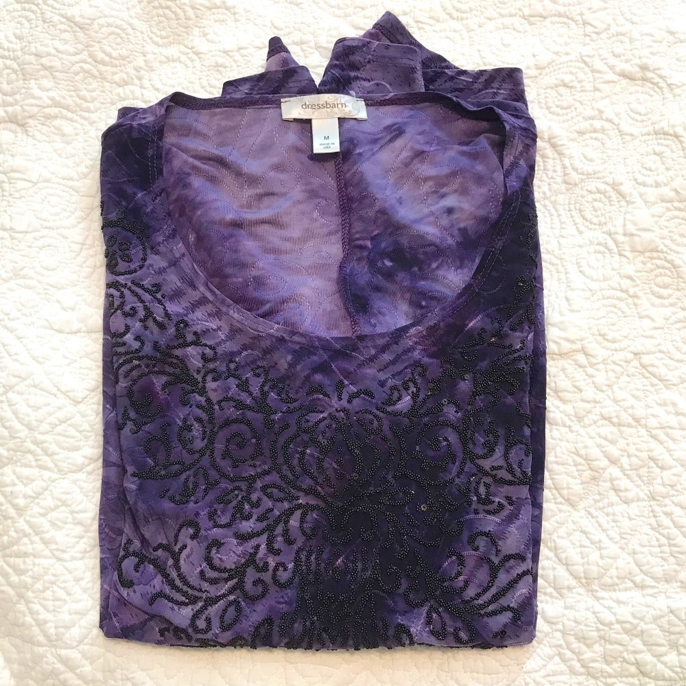 Fun Dress Barn purple tunic with black beaded/sequined appliqué (M)
